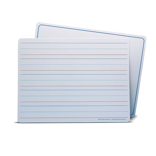 Flipside Products 9" x 12" Two-Sided Magnetic Red & Blue Ruled/Plain Dry Erase Learning Mat, Handwriting Practice, Education Learning, Lined, Economical - 48 Pack - style: Magnetic