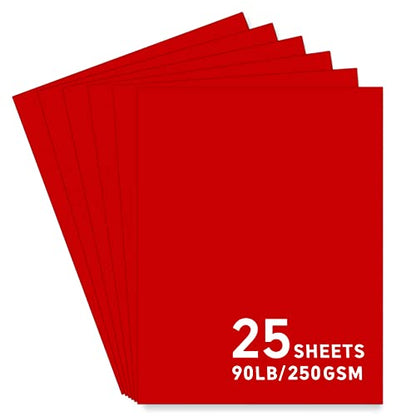 25Sheets Red Cardstock Paper, 8.5 x 11 Card stock for Cricut, Thick Construction Paper for Card Making, Scrapbooking, Craft 90 lb / 250 gsm - color: Red