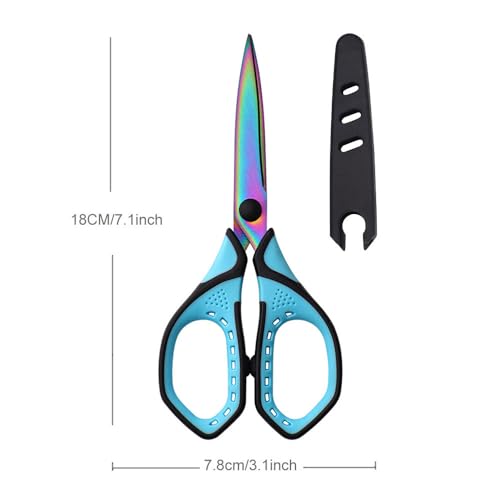 Jasni 3 Pack Teflon blackening Non-Stick Premium 7.5" Titanium No Rust Super Sharp Scissors Shears Soft Comfort-Grip for Office School Home Art Craft DIY student paper Sewing Fabric (Blue) - color: Blue