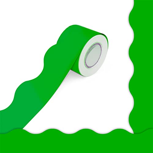 60 Feet Bulletin Board Borders, Pure Green Scalloped Rolled Border Trim Board Border with Wavy Line Design Decoration for School, Classroom & Offices - color: Green (60 Feet)