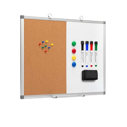 Comix Cork Board Magnetic Dry Erase Board Combo, 24 x 18 Inches Whiteboard and Bulletin Board Combination, Aluminum Frame Vision Board with 4 Dry Erase Markers, 4 Magnets, Eraser, Push Pins - size: 24" x 18"