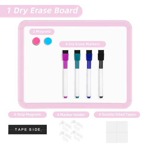 VUSIGN Small White Board Dry Erase, 8.5'' x 11'' Magnetic Dry Erase Board, Mini Whiteboard with Markers for Students, Fridge, Wall, Locker, Pink - color: F-pink