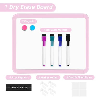 VUSIGN Small White Board Dry Erase, 8.5'' x 11'' Magnetic Dry Erase Board, Mini Whiteboard with Markers for Students, Fridge, Wall, Locker, Pink - color: F-pink