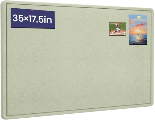 Bulletin Board - 35 x 17.5 inches Decorative Felt Pin Board - Cork Board Alternative for Wall - Foldable Photo Board Self-Adhesive Prayer Board with 20 Pushpins - Sage Green - color: Sage Green, size: 35" x 17.5"