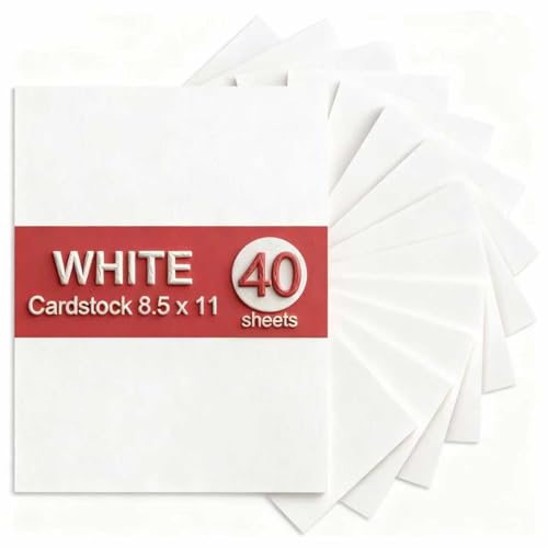 White Cardstock 8.5 x 11 Thick Paper, 40 Sheets Card Stock, 75 LB/200 GSM Copy Paper, Cardstock Printer Paper for Office Supplies, Art, Watercolor, Drawing, Invitations, Menus - color: White