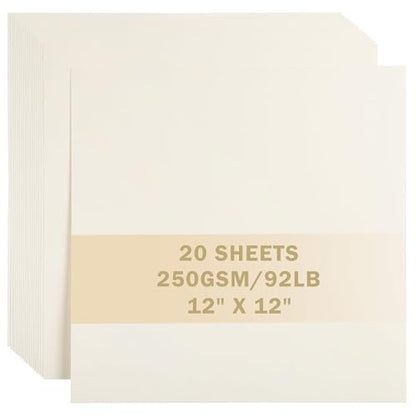 20 Sheets Creamy White Cardstock 12" x 12" Card Stock 250gsm/92lb Thick Construction Paper for Cricut, Scrapbook, Crafts, Card Making UAP34CM20 - color: Creamy White