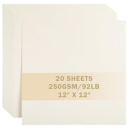 20 Sheets Creamy White Cardstock 12" x 12" Card Stock 250gsm/92lb Thick Construction Paper for Cricut, Scrapbook, Crafts, Card Making UAP34CM20 - color: Creamy White