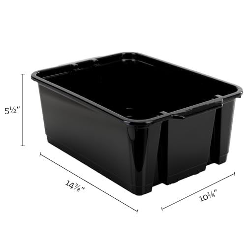 Really Good Stuff Stacking Bins, 14" x 10" x 5 .75" - 12 Pack, Black, Stackable Storage Plastic Bins for Classroom Organization, Home Storage, Office & Hospital Supplies