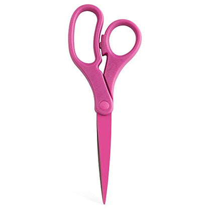 JAM PAPER Multi-Purpose Precision Scissors - 8 Inch - Fuchsia Pink - Ergonomic Handle & Stainless Steel Blades - Sold Individually - color: Pink, size: Standard (8 Inch)