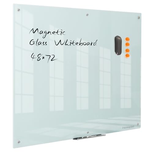 Glass Whiteboard 48 * 72Inches Magnetic Wall Mounted Glass Whiteboard, Large Frameless Glass White Board for Wall Office, Home & School - color: White, size: 48"W x 72"H