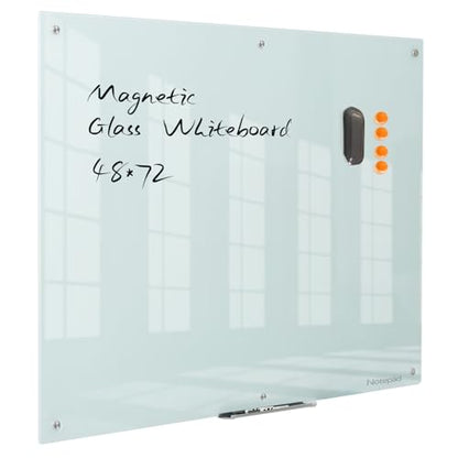 Glass Whiteboard 48 * 72Inches Magnetic Wall Mounted Glass Whiteboard, Large Frameless Glass White Board for Wall Office, Home & School - color: White, size: 48"W x 72"H
