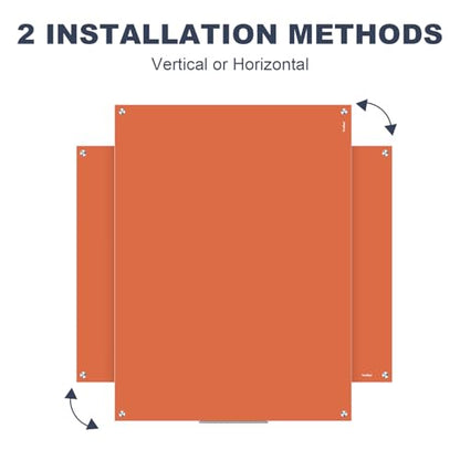 Glass White Board Dry Erase Board, 48x36 Inches Magnetic Glass Whiteboard, Large Dry Erase Board for Wall Office School Classroom Home, 4x3 Feet Orange Big Whiteboard Wall Mounted