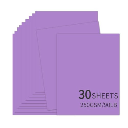 30 Sheets Purple Cardstock 8.5'' x 11'', 250gsm/90lb Heavyweight Cover Cardstock Paper, Thick and Smooth Card Stock Perfect for Invitations, Menus, Crafts, DIY Cards, Arts and Crafts (Purple) - color: Purple