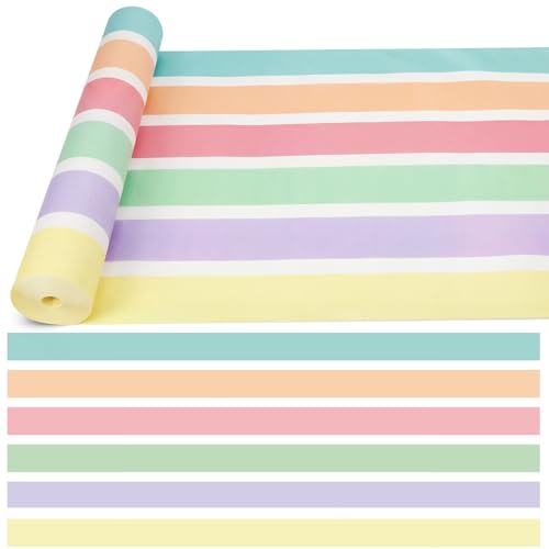 Breling 24" x60 Ft Stripes Bulletin Board Roll Non Woven Fabric Background Decorations Reusable Waterproof Wrinkle Resistant Bulletin Board for Classroom Decor, Wrapping & Crafts (Macaron)