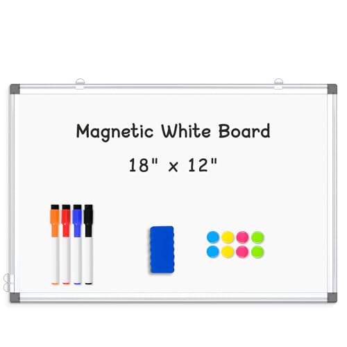 Double-Sided Magnetic Aluminum Frame Whiteboard, 18" x 12" | White Board for Wall, Hanging Mounting White Board Dry Erase Board Marker Board for Kitchen, Memo, School, Home, Office - color: White, size: 18"W x 12"H