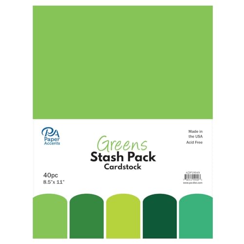 PA Paper Accents Stash Pack Cardstock Pack 8.5" x 11" Greens, colored cardstock paper for card making, scrapbooking, printing, quilling and crafts, 65lb., 40 pieces - color: Greens