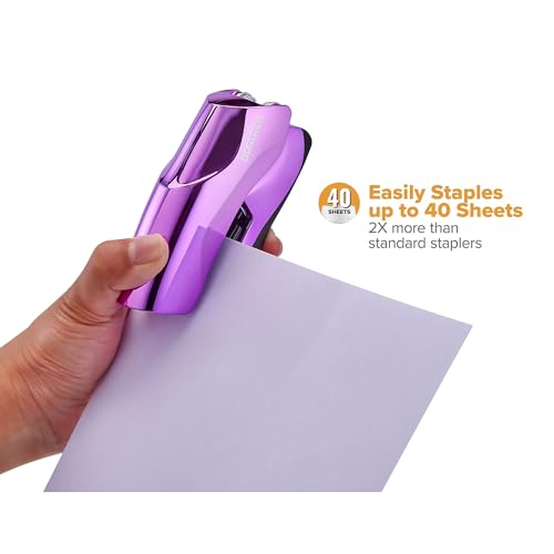 Bostitch Office Heavy Duty Stapler, 40 Sheet Capacity, No Jam, Half Strip, Fits into the Palm of Your Hand, For Classroom, Office or Desk, Metallic Purple - color: Metallic Purple, style: Compact