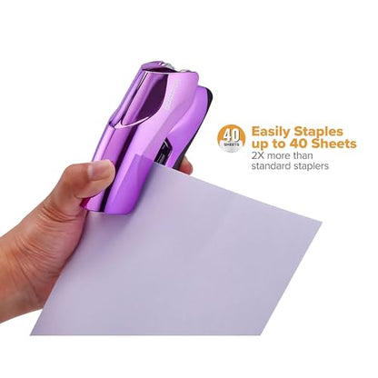 Bostitch Office Heavy Duty Stapler, 40 Sheet Capacity, No Jam, Half Strip, Fits into the Palm of Your Hand, For Classroom, Office or Desk, Metallic Purple - color: Metallic Purple, style: Compact