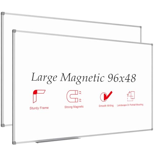 JILoffice Large Magnetic White Board, Dry Erase Whiteboard 96 x 48 Inch, 2 Pack, Silver Aluminum Frame Wall Mounted Board for Office Home and School - color: Silver, size: 2 Pack 96 x 48 Inch