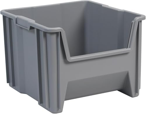 Akro-Mils 13018 Stak-N-Store Stackable Storage Bins, Heavy Duty Garage Storage Containers, Open Front Plastic Organizer for Tools, Shelves, Closet Organizer, 17-1/2" x 16-1/2" x 12-1/2", Gray, 2-Pack - color: Grey, size: 12 Gallons