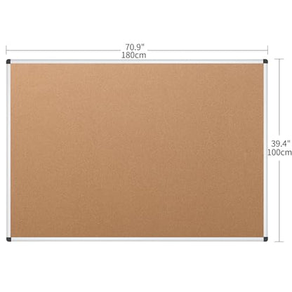 VIZ-PRO Large Cork Bulletin Board, 72 X 40 Inches, Wall-Mounted Corkboard with Silver Aluminium Frame for School, Office, and Home - size: 72" x 40"