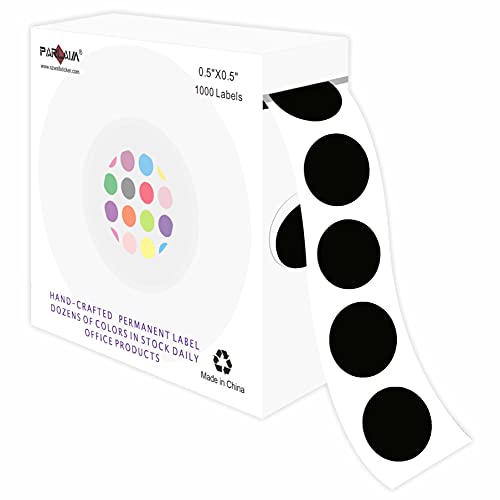 PARLAIM 1/2 Round Permanent Adhesive Color-Code Dot Stickers, 1000 Stickers Roll Dot Labels Dispenser Box Green Circle Labels (Black) - color: Black, size: 1 Roll-1000 Pack