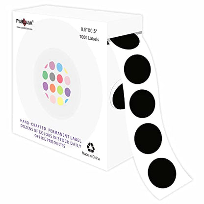 PARLAIM 1/2 Round Permanent Adhesive Color-Code Dot Stickers, 1000 Stickers Roll Dot Labels Dispenser Box Green Circle Labels (Black) - color: Black, size: 1 Roll-1000 Pack