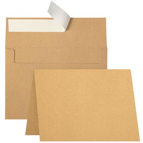 Goefun Brown Kraft Blank Cards and Envelopes 5x7, A7 Envelopes Self Seal with Folded Brown Cardstock 5x7 100 Pack for Invitations, Wedding, Birthday, DIY Greeting Cards & All Occasions - color: Brown, size: 5x7
