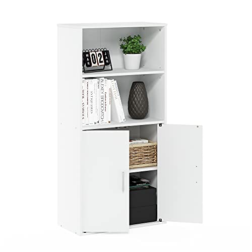 Furinno Pasir 4-Tier Storage Bookcase, Bookshelf, Multipurpose Shelf, White - color: White, size: 3-Tier with Cabinet