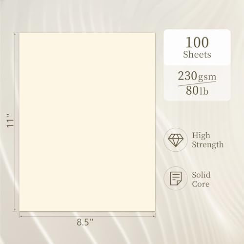 Ivory Cardstock 8.5 x 11, Cream Cardstock 80lb 100 Sheets, GIGYES Card Stock Printer Paper, Certificate, Wedding Invitations, Menus, Poster, DIY Card - color: Cream