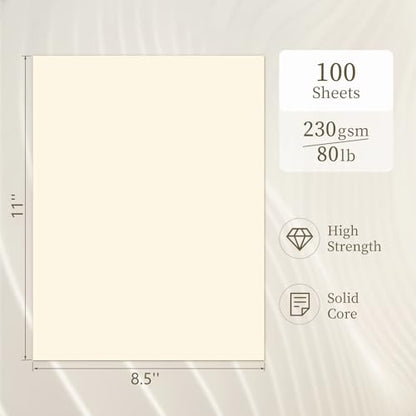 Ivory Cardstock 8.5 x 11, Cream Cardstock 80lb 100 Sheets, GIGYES Card Stock Printer Paper, Certificate, Wedding Invitations, Menus, Poster, DIY Card - color: Cream