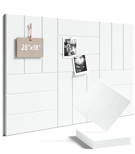 Felt Bulletin Board Tiles -28"x18" with 40 Adhesive Tabs, Cork Board Alternative for Office Decor, Push Pin Board Wall Organizer 6-Pack (Cold White) - color: Cold White, size: Bold-Stripe