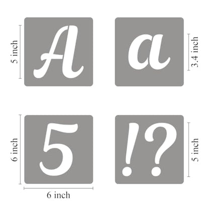 5 Inch Letter Stencils for Painting - 70 Pack Alphabet Letter and Number Stencil Templates with Signs for Painting, Reusable Cursive Alphabet Stencils for Chalkboard Wood Crafts & Wall Decor - size: 5 Inch