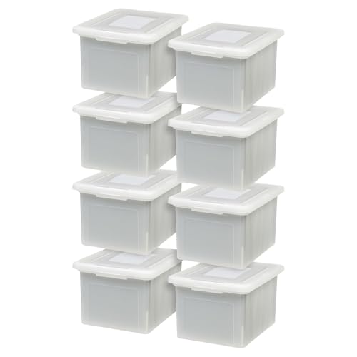 IRIS USA File Box, Plastic File Organizer with Lids for Letter/Legal File, Portable Document Box For Moving, Storage Bin with Durable and Secure Lid, Stackable Nestable BPA-Free, Pearl 35 Qt. 8 Pack - style: Pearl - 8 Pack