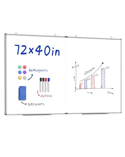 72"X 40" Large Magnetic Dry Erase Whiteboard, Removable Wall Hanging Board with 4 Pens & 1 Dry Erasers & 6 Magnets, Sliver Aluminum Frame White - color: White, size: 72"W x 40"H