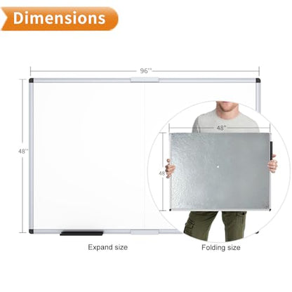 VIZ-PRO Magnetic Dry Erase Board, 96 X 48 Inches, Foldable Wall-Mounted Whiteboard with Silver Aluminum Frame & Marker Tray for School Office and Home 8' X 4' - size: 96"W x 48"H