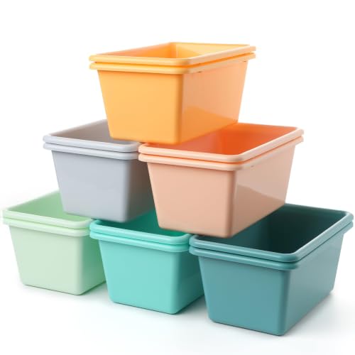 12 Pack Plastic Book Bins Colored Cubby Storage Bins for Classroom Stackable Toy Organizer Container Stackable Organizer Cubbies for Student Teacher Library School Office Home(Boho) - color: Boho