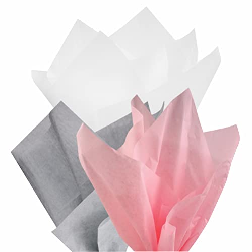 PMLAND Gift Wrapping Tissue Paper - Gray Pink White Assorted - 20 Inches x 26 Inches 60 Sheets - color: Gray/Pink/White