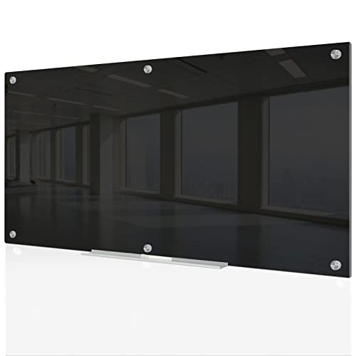 J&J worldwide Black Magnetic Glass Whiteboard 70x35 Inch, Frameless Tempered Glass Dry Erase Board Wall Mounted Includes Markers, Eraser, Magnets, Mounting Kit for Office Home& School - color: Black, size: 70"W x 35"H