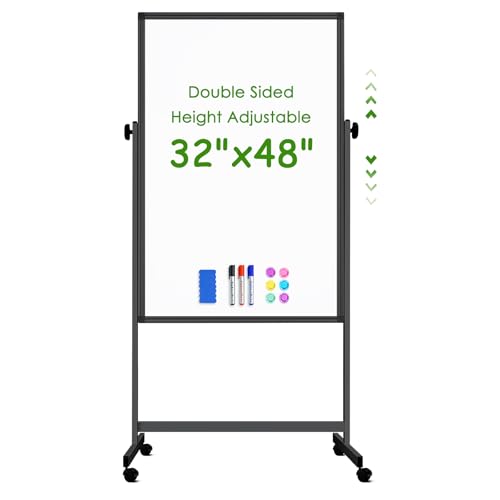 Rolling Whiteboard on Wheels, 32x48 Inches Double-Sided Magnetic Dry Erase Board with Stand, Height Adjustable Mobile White Board Easel for Classroom Home Office Black - style: Black