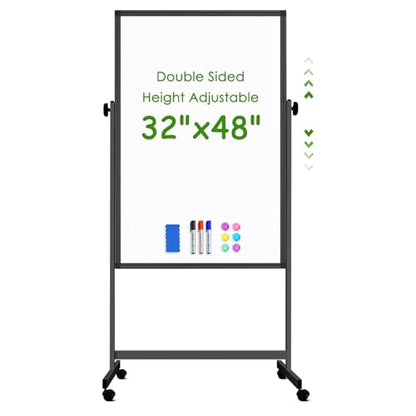 Rolling Whiteboard on Wheels, 32x48 Inches Double-Sided Magnetic Dry Erase Board with Stand, Height Adjustable Mobile White Board Easel for Classroom Home Office Black - style: Black