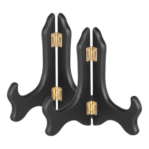 MECCANIXITY 2Pcs Wooden Easel Plate Holder, 6" Small Wood Easels Folding Table Display Stand for Decorative Picture Frame Book Artwork Desktop Ornaments, Black - color: Black, size: 6"