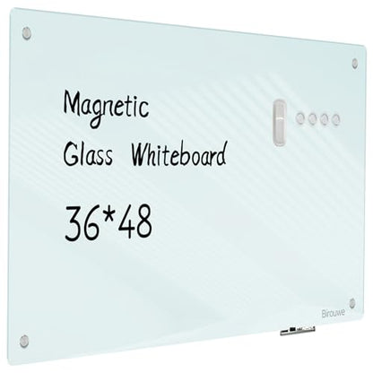 Magnetic Glass Whiteboard - Glass Dry Erase Board 48"x36" Large Frameless Board for Walls Office School and Home - color: White, size: 48" x 36"