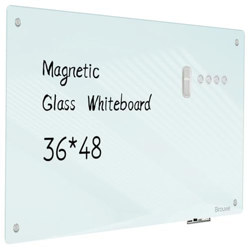 Magnetic Glass Whiteboard - Glass Dry Erase Board 48"x36" Large Frameless Board for Walls Office School and Home - color: White, size: 48" x 36"