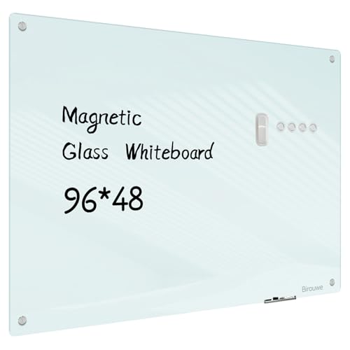 Magnetic Glass Whiteboard - Glass Dry Erase Board 48"x96" Large Frameless Board for Walls Office School and Home - color: White, size: 48" x 96"