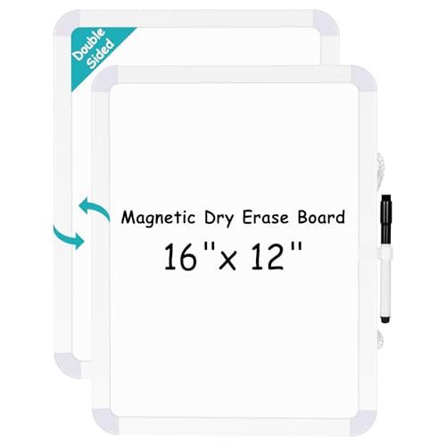 Small Dry Erase Whiteboard, 16" x 12" Double-Sided Magnetic White Board | Portable Mini Board for Fridge, Wall, Locker, Adhesive Mount, Hang & Magnetic Strip Mount, Stain-Resistant, No Ghosting - size: 12"W x 16"H