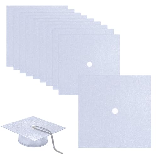 Graduation Cap Topper Decorations 10 Sheets Silver Construction Paper(10x10 Inch) Cardstock Grad Cap Insert Decor Glitter Graduation Hat Toppers Cover Designs Crafts DIY Kits Bulks Sublimation Blank - color: Silver