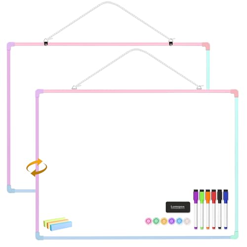 Dry Erase Board for Wall, 24" x 18" Double-Sided Hanging Magnetic Whiteboard with 6 Markers, 6 Magnets and 3 Mini Sticky Notes, Large White Board for School, Home, Office, Colorful Frame - color: Colorful, size: 24"x18"