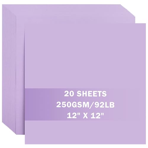 20 Sheets Light Purple Cardstock 12" x 12" Card Stock 250gsm/92lb Thick Construction Paper for Cricut, Scrapbook, Crafts, Card Making UAP34LP20 - color: Light Purple