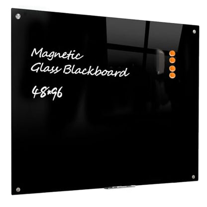 Magnetic Glass Dry Erase Board - Black Board 48 x 96 Inch Wall Mounted Glass Whiteboard, Large Frameless White Board for Wall Office, Home & School, Black - color: Black, size: 96"W x 48"H